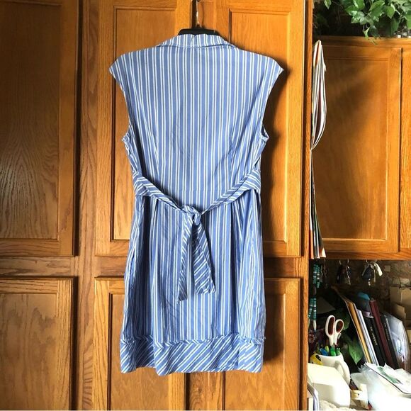 BCBGMAXAZRIA Collared Striped Ruffle Tie Back Sleeveless Shift Dress - 8 - Picture 8 of 14